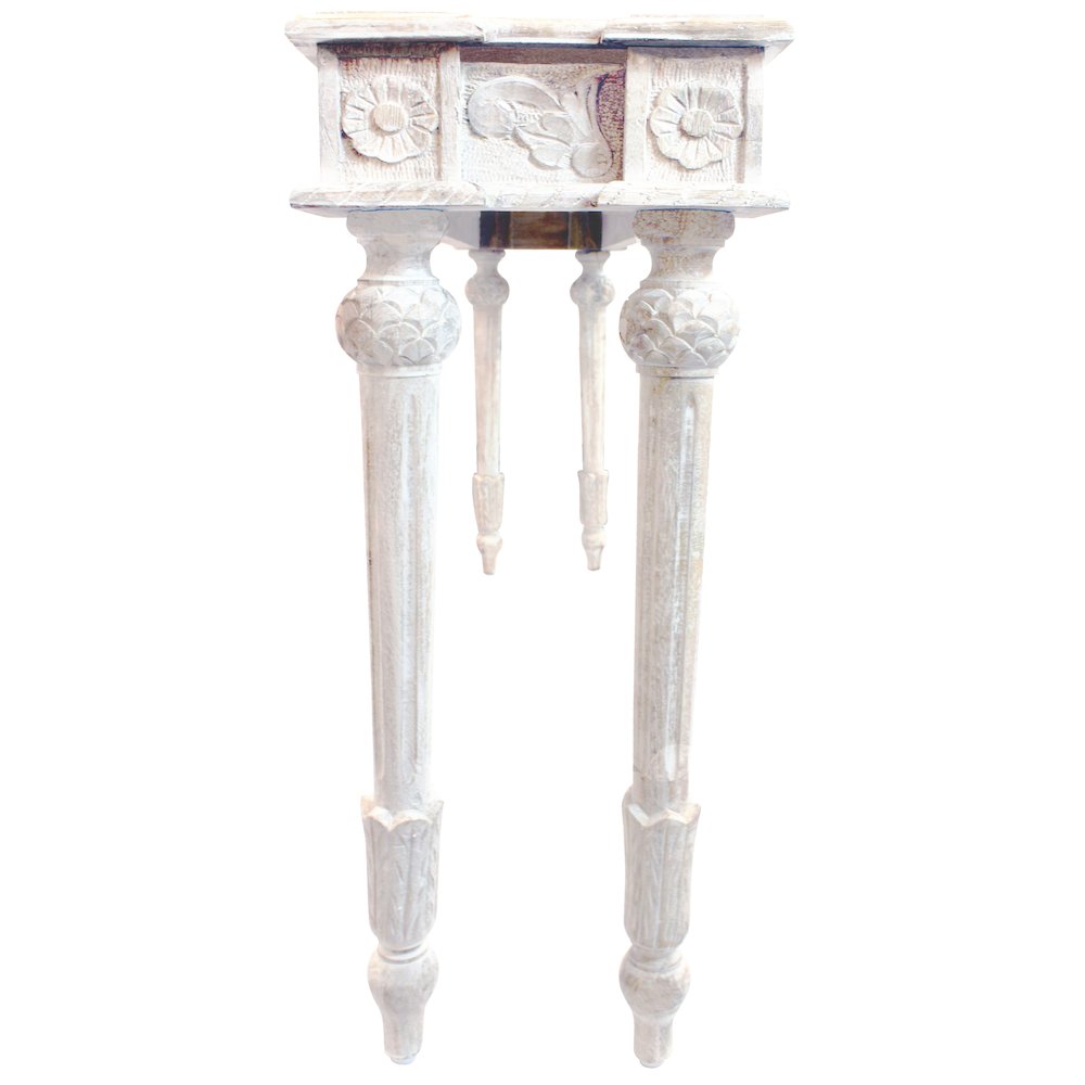 Tigard Console in Antique White with Handcarved Detailing