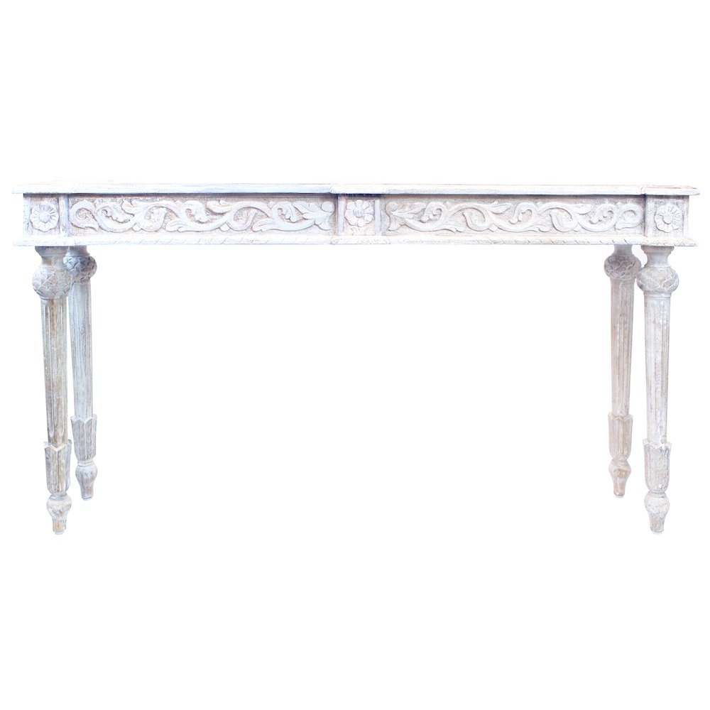 Tigard Console in Antique White with Handcarved Detailing