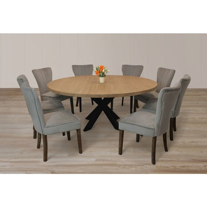 9-Piece 72 Dining Set 8 Cleo Dining Chairs in Mink Velvet Fabric Dark Brown Legs