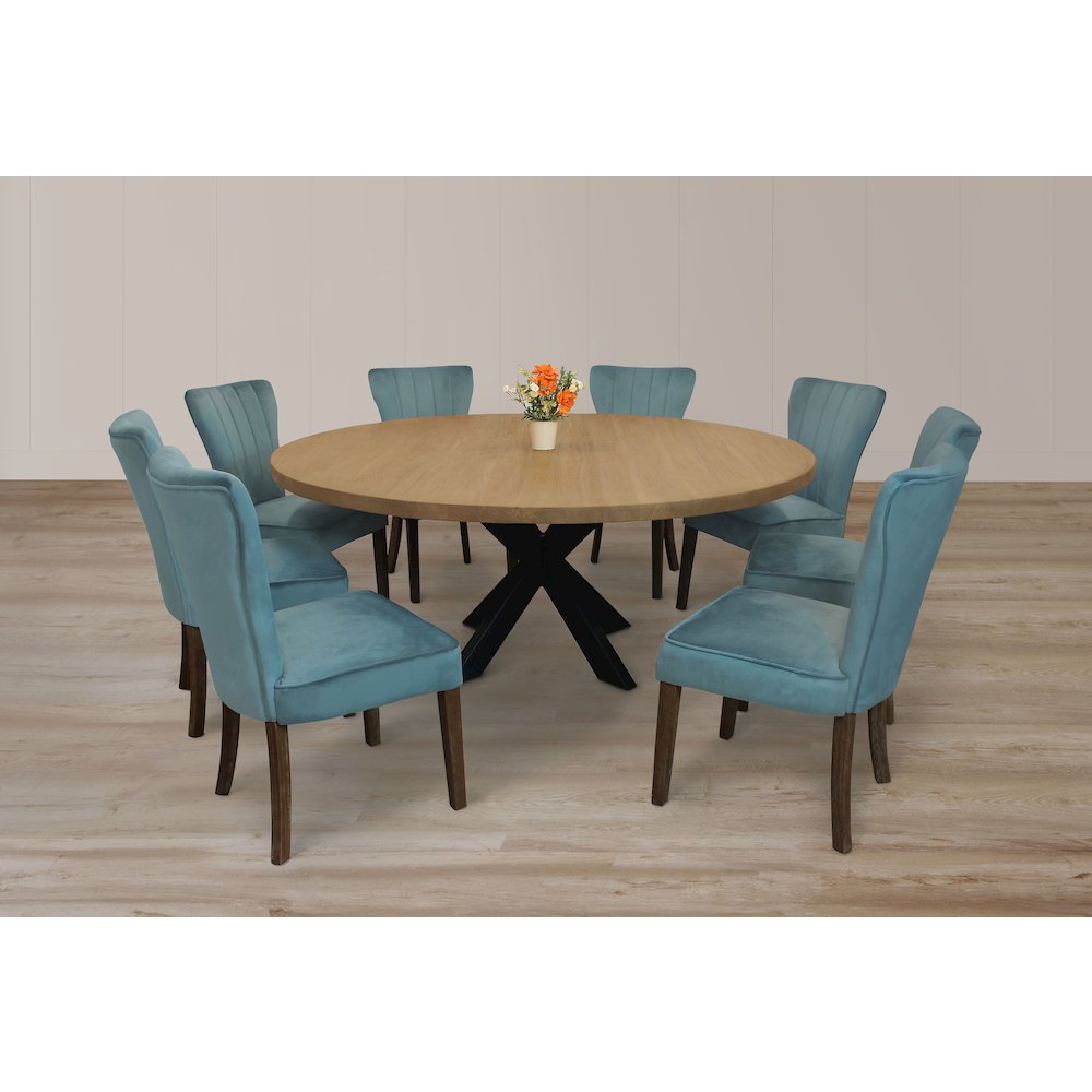 9-Piece 72 Dining Set 8 Cleo Dining Chairs in Teal Velvet Fabric Dark Brown Legs