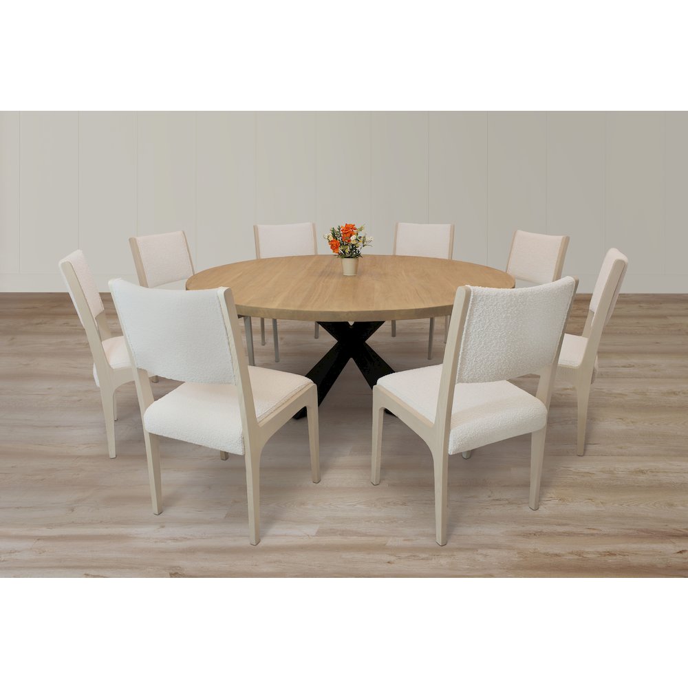 9-Piece 72" Dining Set 8 Ash Dining Chairs in Ivory Boucle Linen Fabric