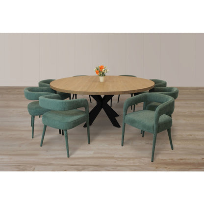 Logan 9-Piece 72" Dining Set with 8 Galway Dining Chairs in Teal Linen Fabric