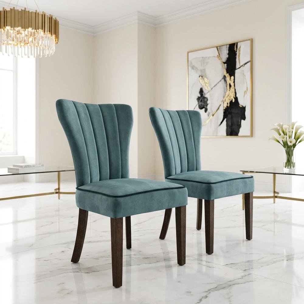 Velvet Upholstered Solid Wood Accent and Dining Side Chair for Dining Room, Teal