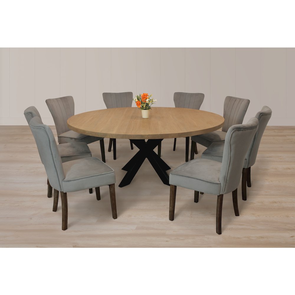 9-Piece 72 Dining Set 8 Cleo Dining Chairs in Mink Velvet Fabric Dark Brown Legs
