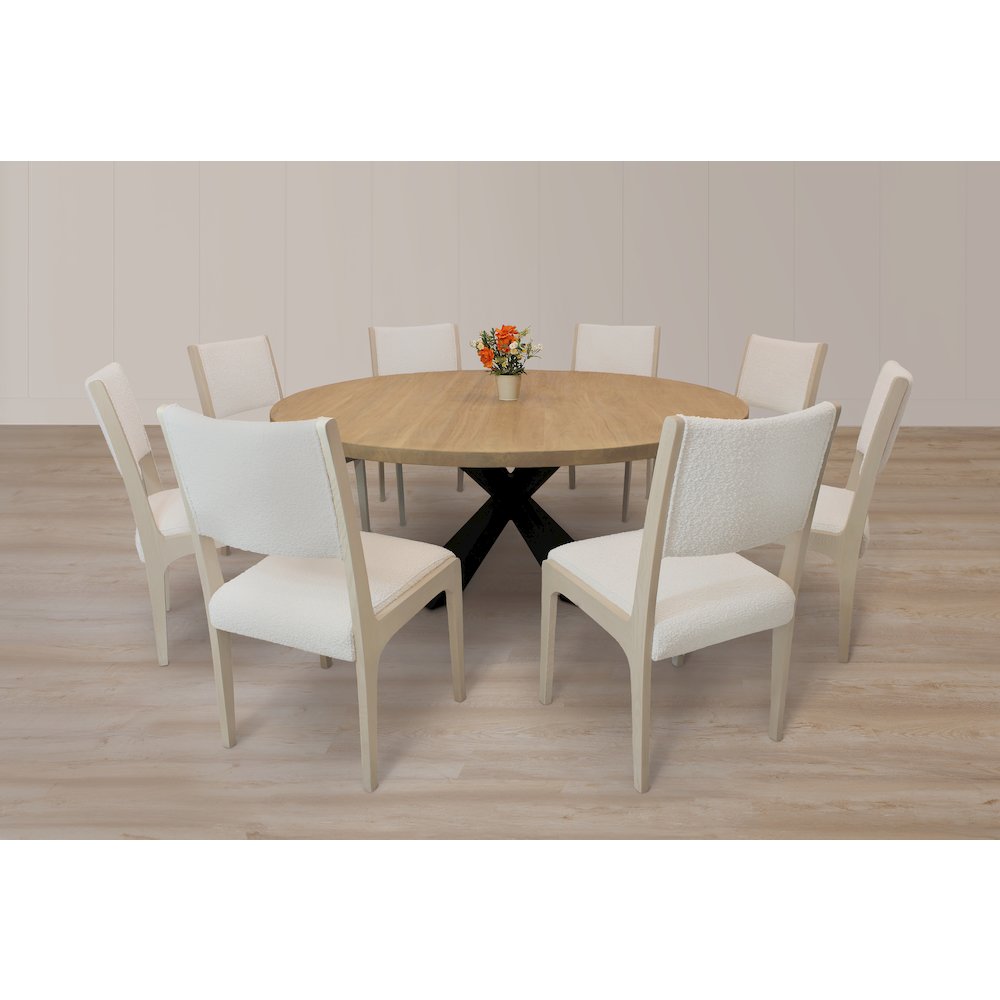 9-Piece 72" Dining Set 8 Ash Dining Chairs in Ivory Boucle Linen Fabric