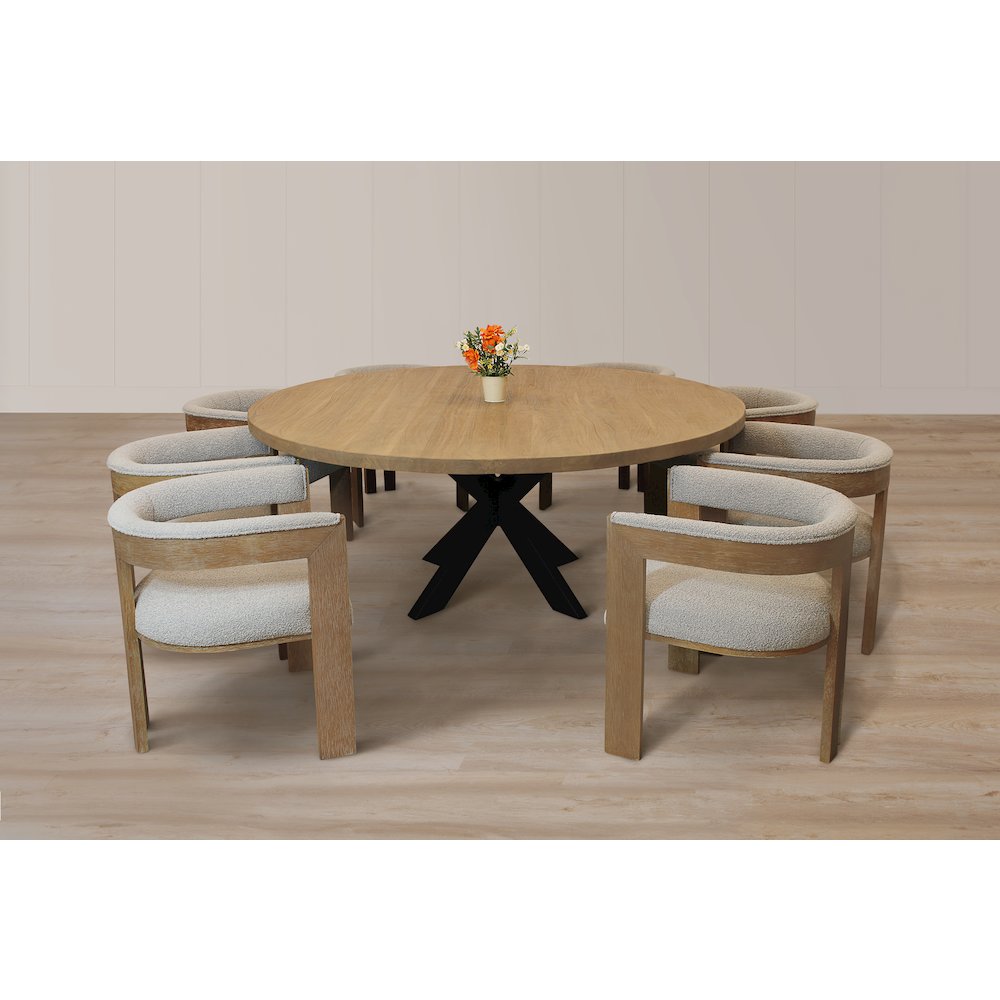 9-Piece 72" Dining Set 8 Trish Arm Chairs in Silver Boucle Linen Fabric