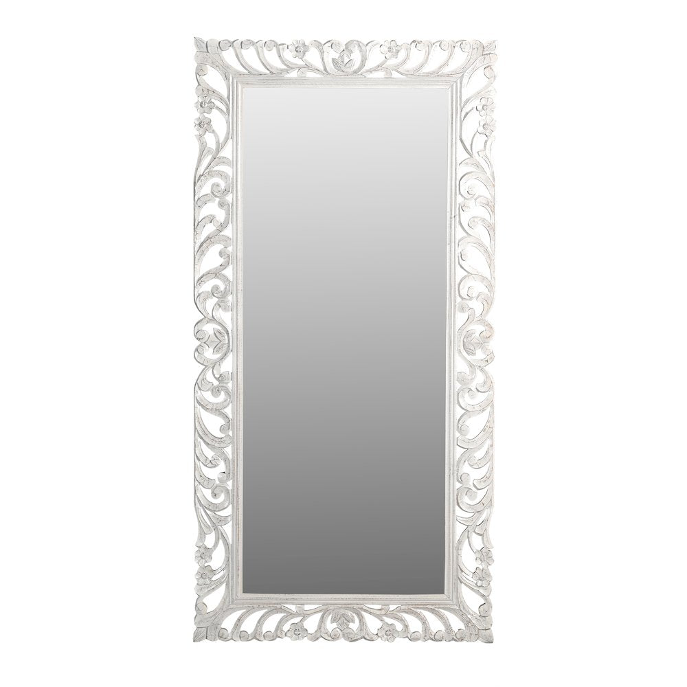 Margo Mirror in Distressed White Finished Handcarved Solid Wood