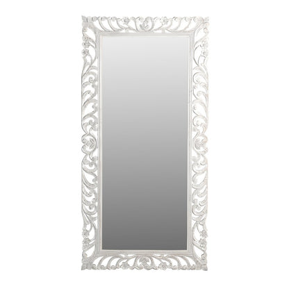 Margo Mirror in Distressed White Finished Handcarved Solid Wood