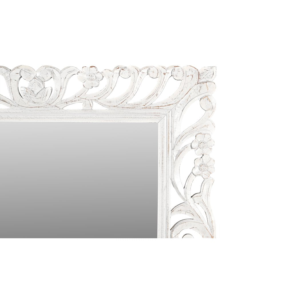 Margo Mirror in Distressed White Finished Handcarved Solid Wood