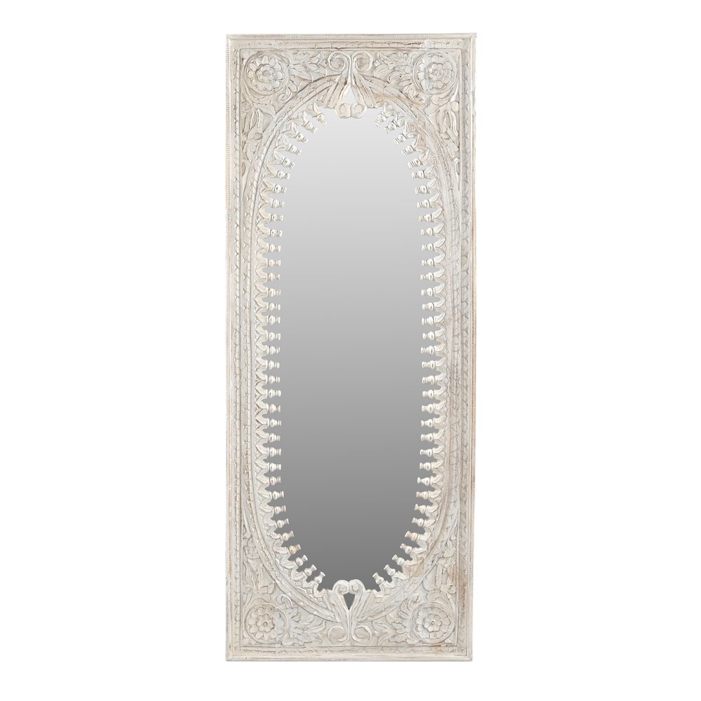 Kiara Mirror in Distressed White Finished Handcarved Solid Wood