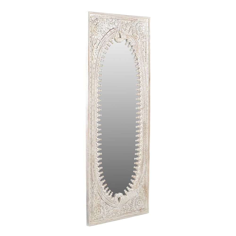 Kiara Mirror in Distressed White Finished Handcarved Solid Wood