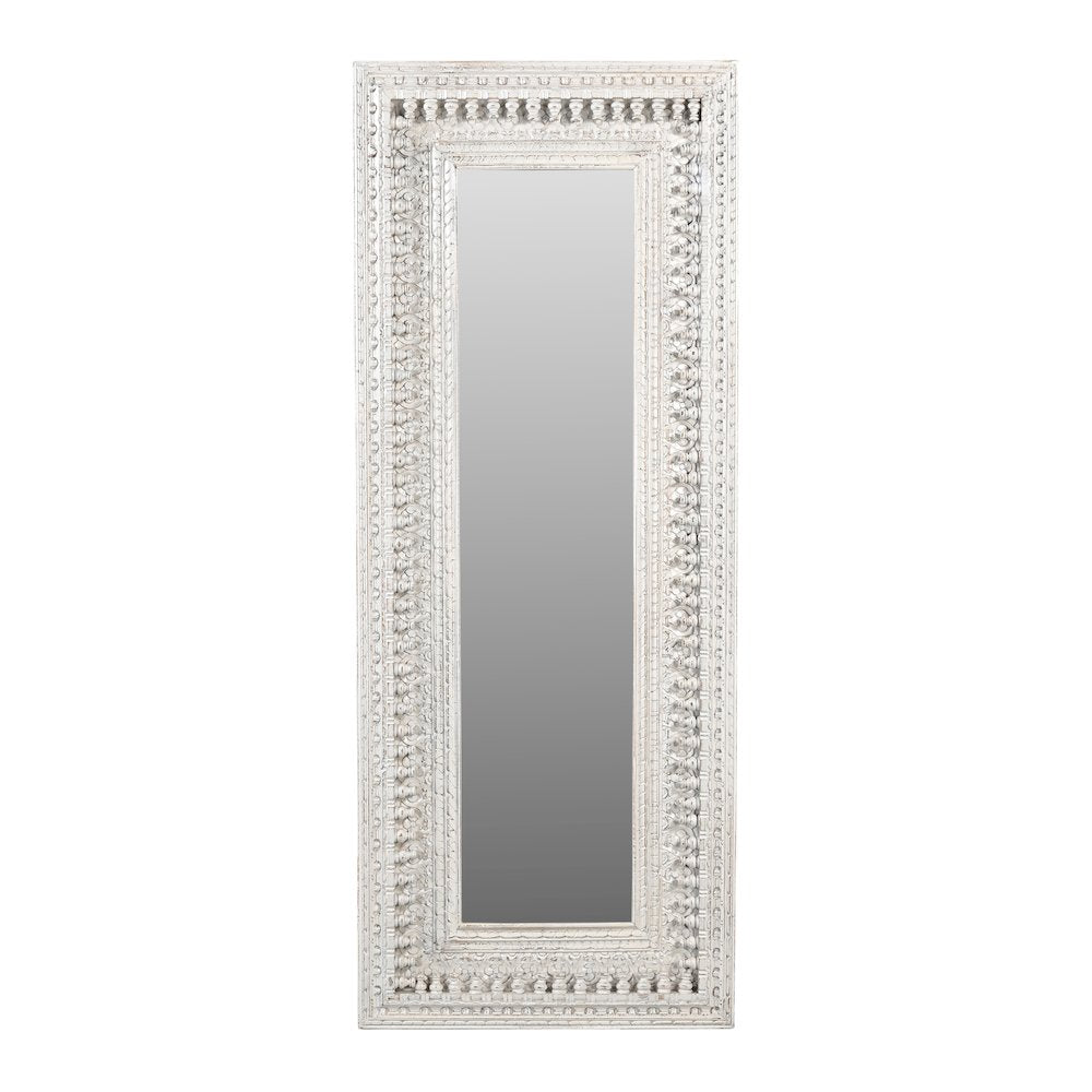 Ayla Mirror in Distressed White Finished Handcarved Solid Wood