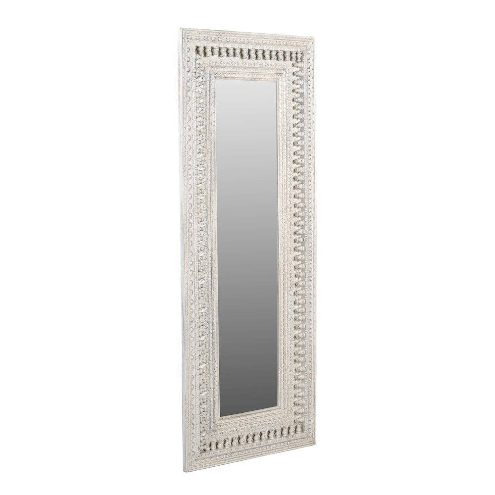 Ayla Mirror in Distressed White Finished Handcarved Solid Wood
