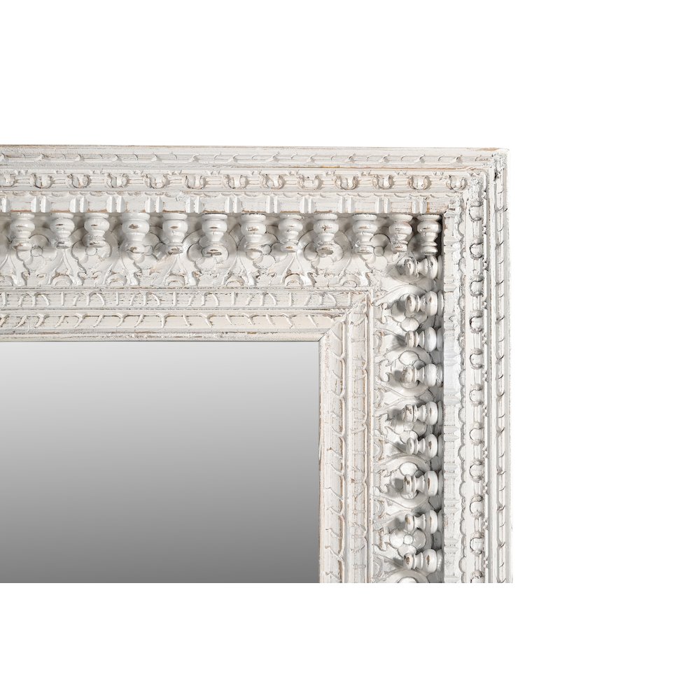 Ayla Mirror in Distressed White Finished Handcarved Solid Wood
