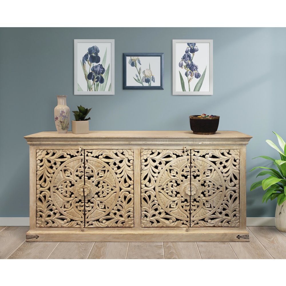 Carter Flores 4-Door Sideboard in Distressed White