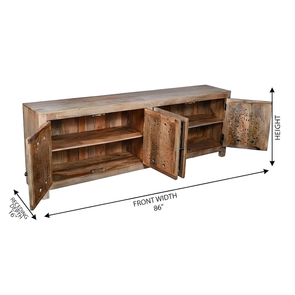 Solid Mango Wood TV Console Sideboard Cabinet with 4 Doors with Storage, Natural