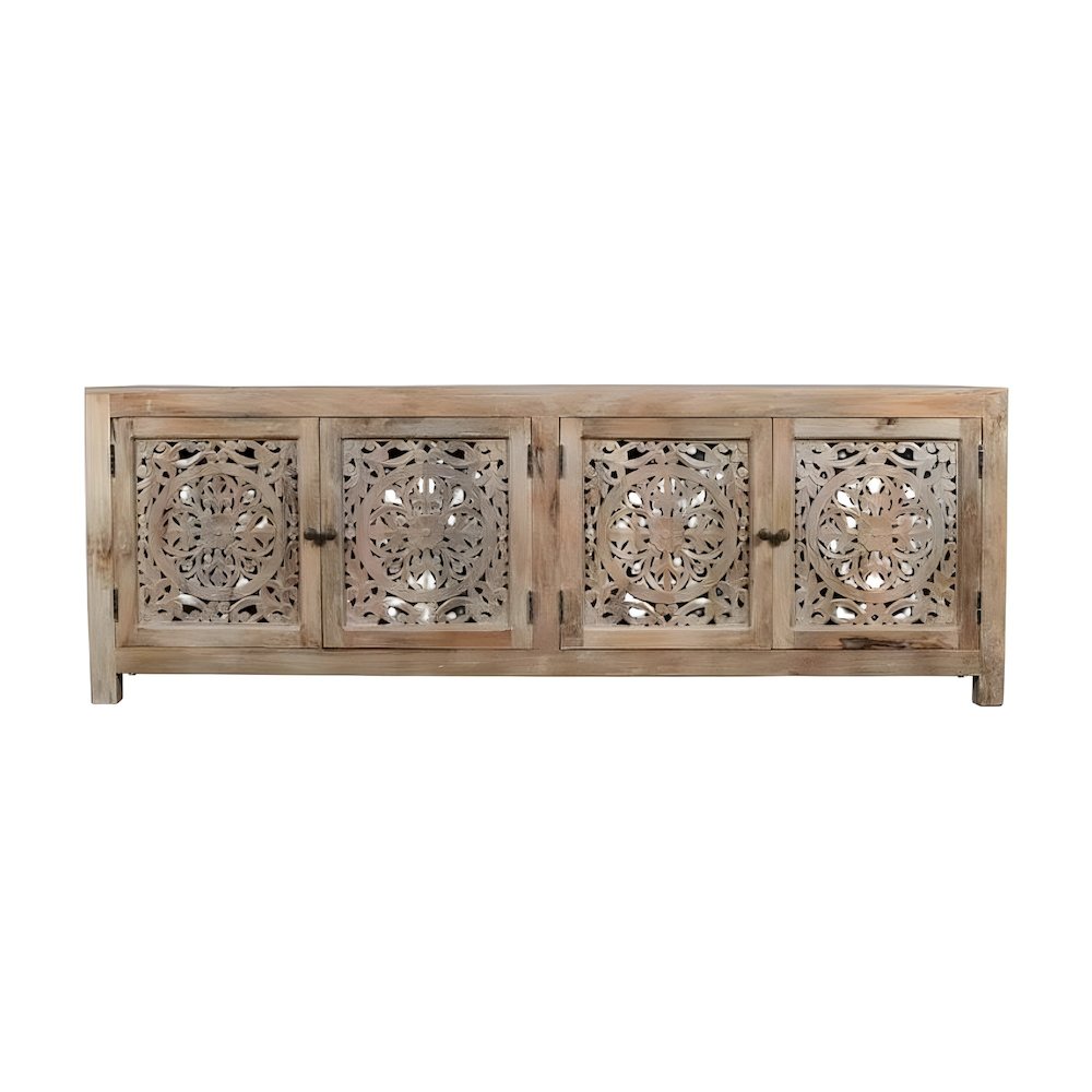 Solid Mango Wood TV Console Sideboard Cabinet with 4 Doors with Storage, Natural