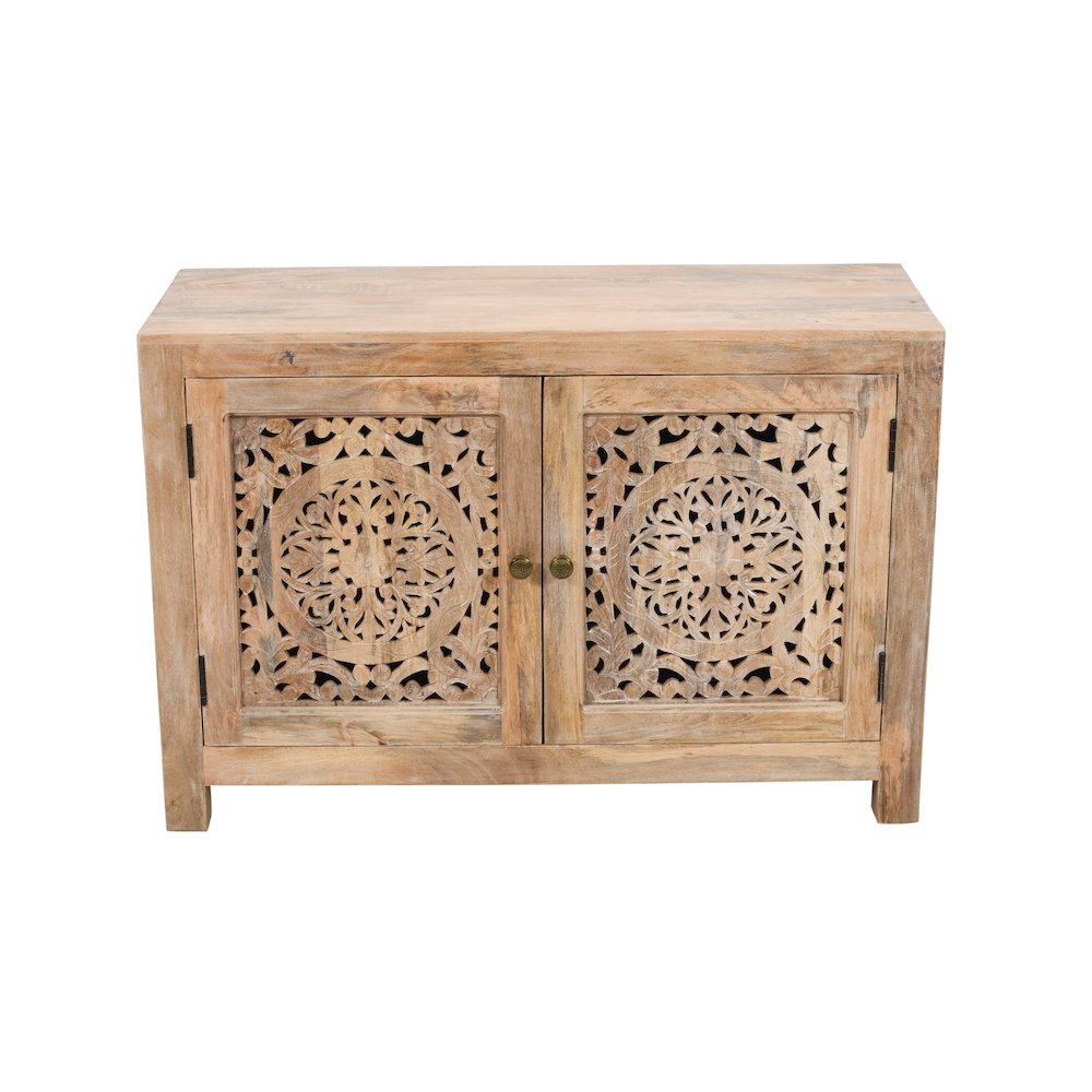Weatherly 2-Door Accent Cabinet with Hand-Carved Doors in Natural