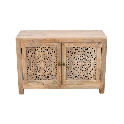 Weatherly 2-Door Accent Cabinet with Hand-Carved Doors in Natural