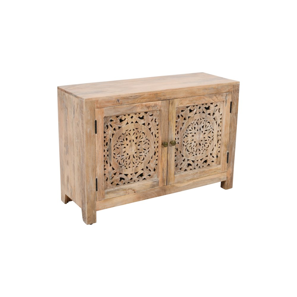 Weatherly 2-Door Accent Cabinet with Hand-Carved Doors in Natural