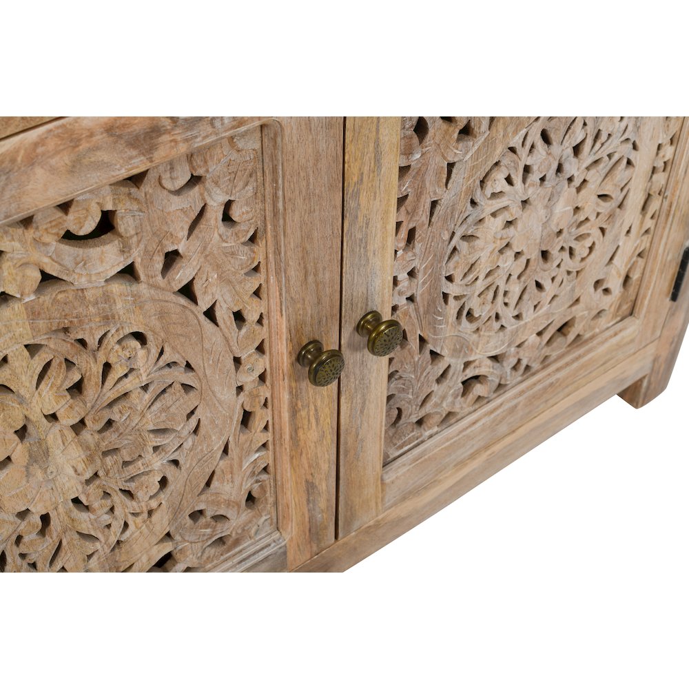Weatherly 2-Door Accent Cabinet with Hand-Carved Doors in Natural