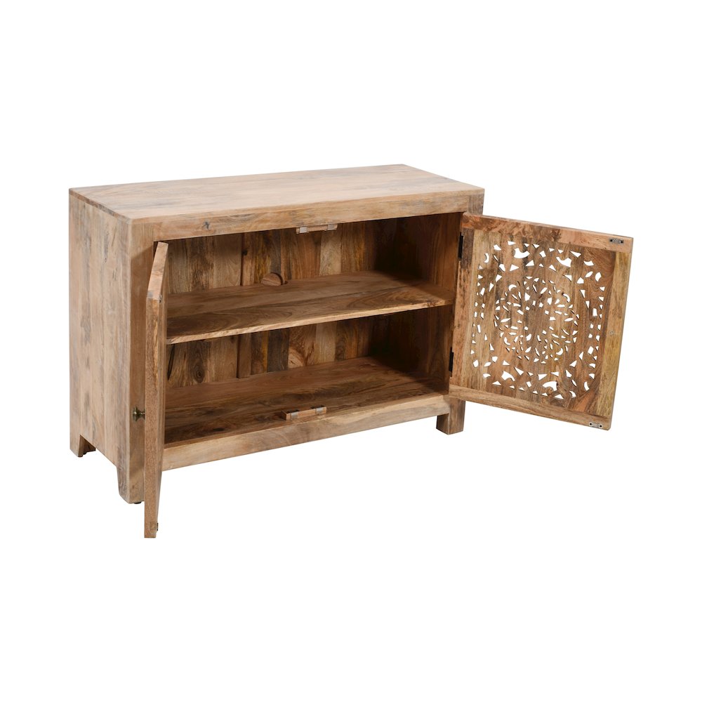 Weatherly 2-Door Accent Cabinet with Hand-Carved Doors in Natural