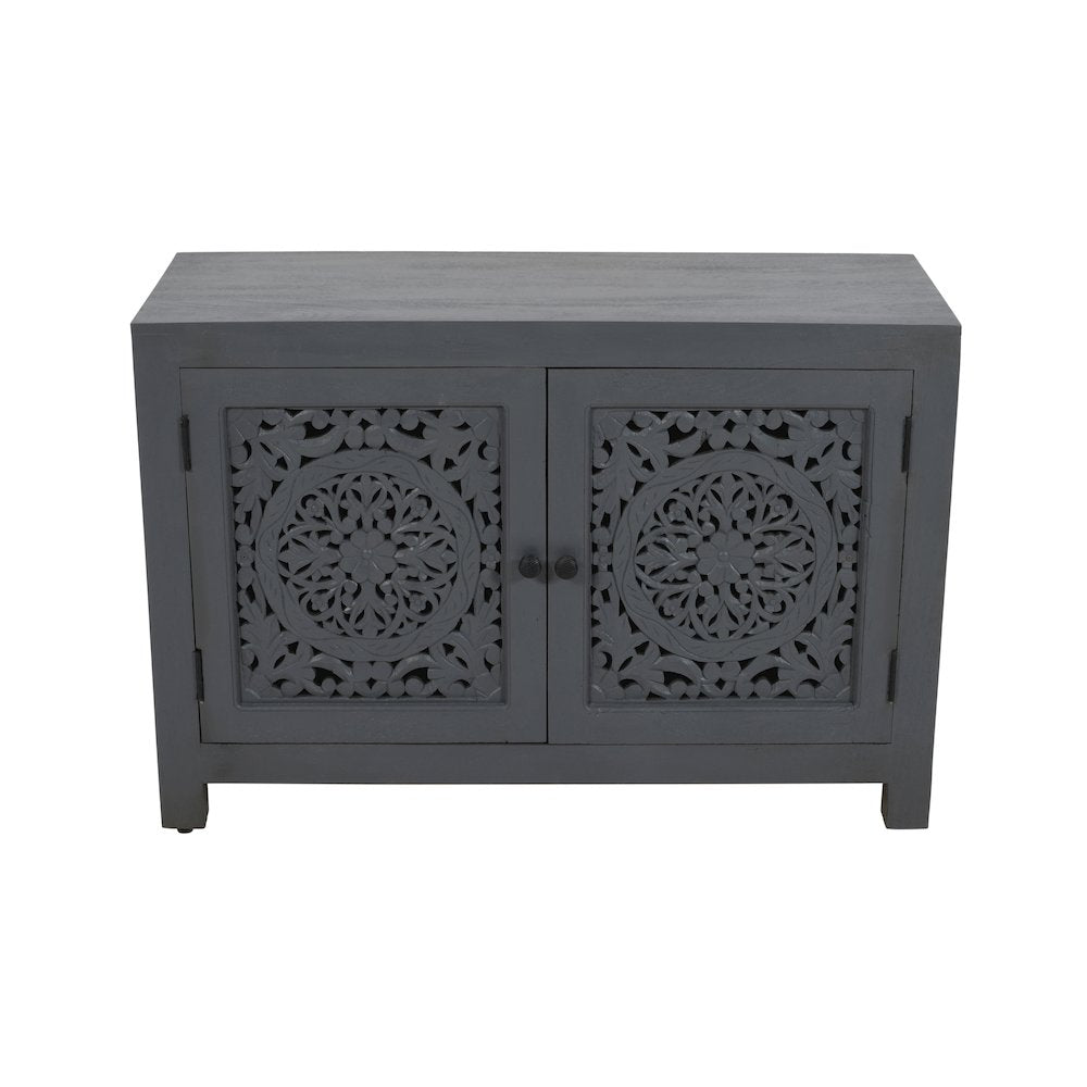 Weatherly 2-Door Accent Cabinet with Hand-Carved Doors in Gray