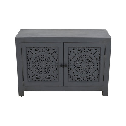 Weatherly 2-Door Accent Cabinet with Hand-Carved Doors in Gray
