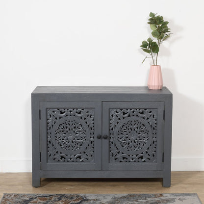 Weatherly 2-Door Accent Cabinet with Hand-Carved Doors in Gray