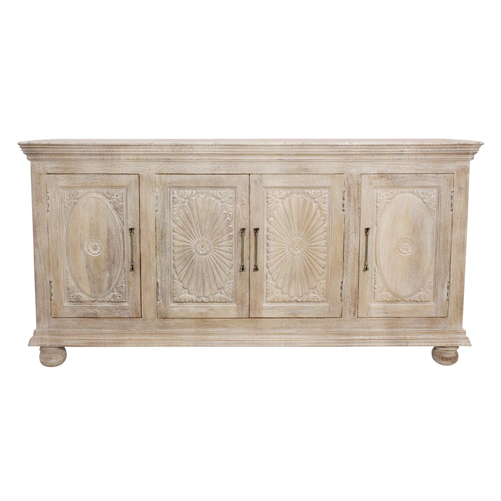 Carter 4-Door Sideboard in Distressed White on Solid Wood