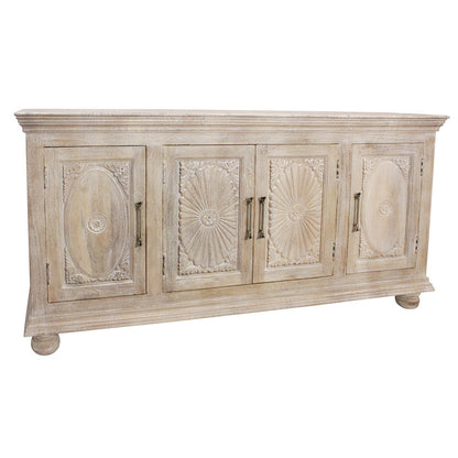 Carter 4-Door Sideboard in Distressed White on Solid Wood