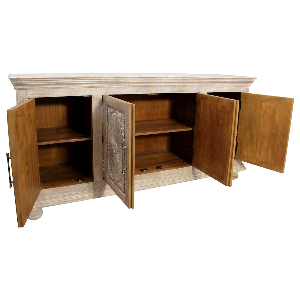 Carter 4-Door Sideboard in Distressed White on Solid Wood