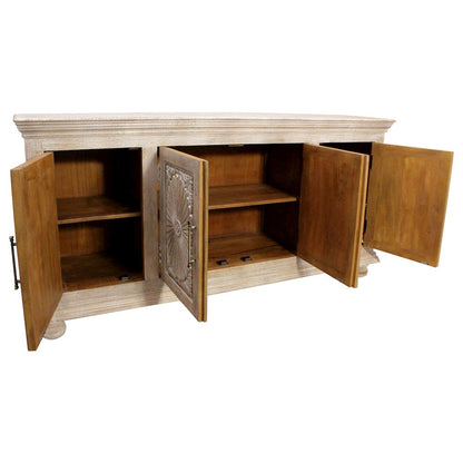 Carter 4-Door Sideboard in Distressed White on Solid Wood