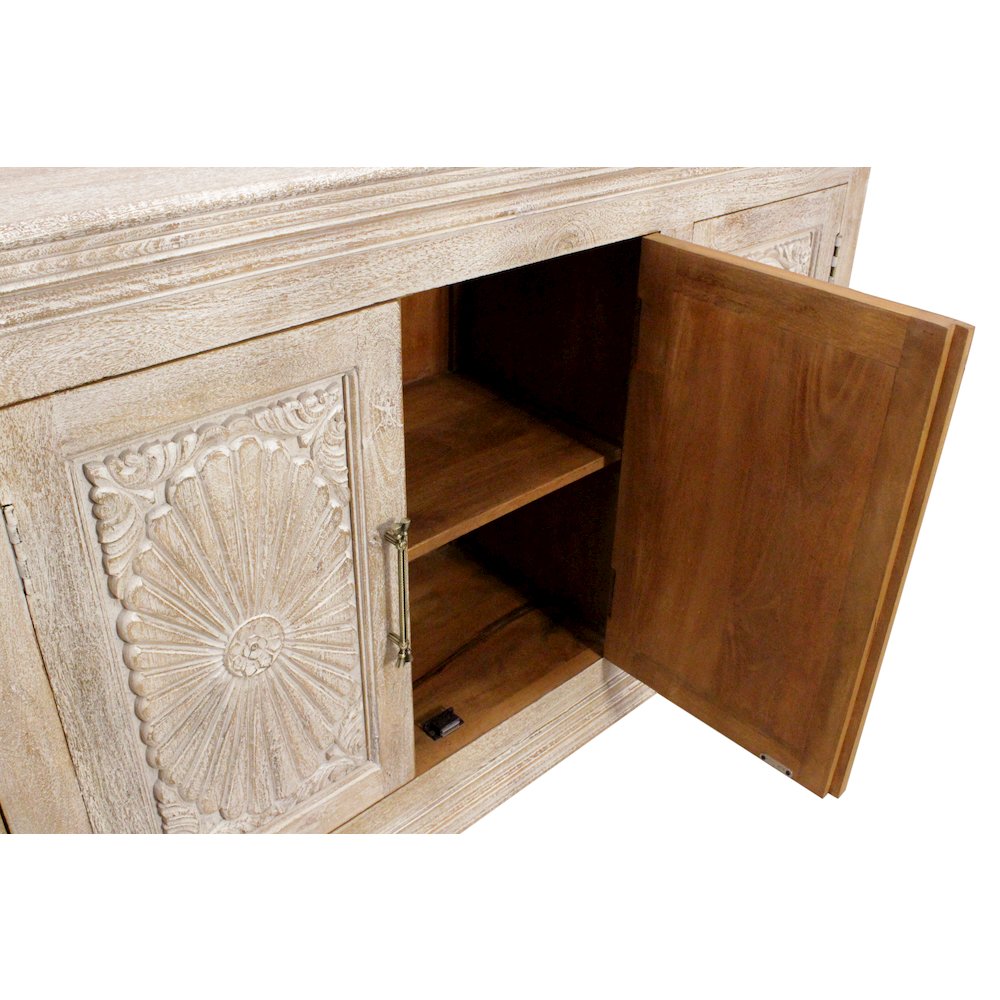 Carter 4-Door Sideboard in Distressed White on Solid Wood
