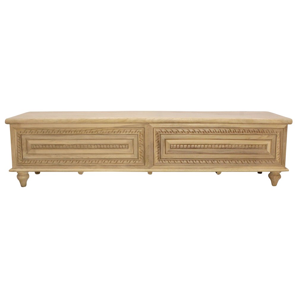 Noelle 71" Storage Bench in Distressed White on Teak Wood