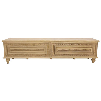 Noelle 71" Storage Bench in Distressed White on Teak Wood