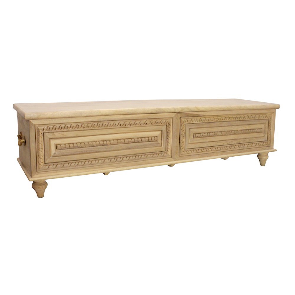 Noelle 71" Storage Bench in Distressed White on Teak Wood