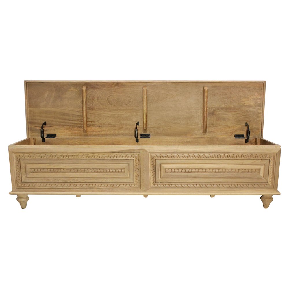 Noelle 71" Storage Bench in Distressed White on Teak Wood