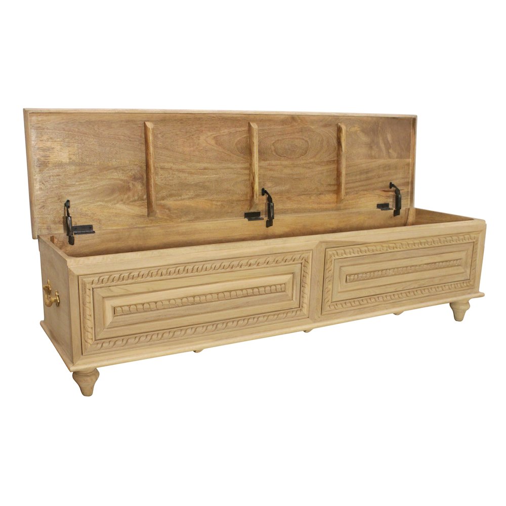 Noelle 71" Storage Bench in Distressed White on Teak Wood