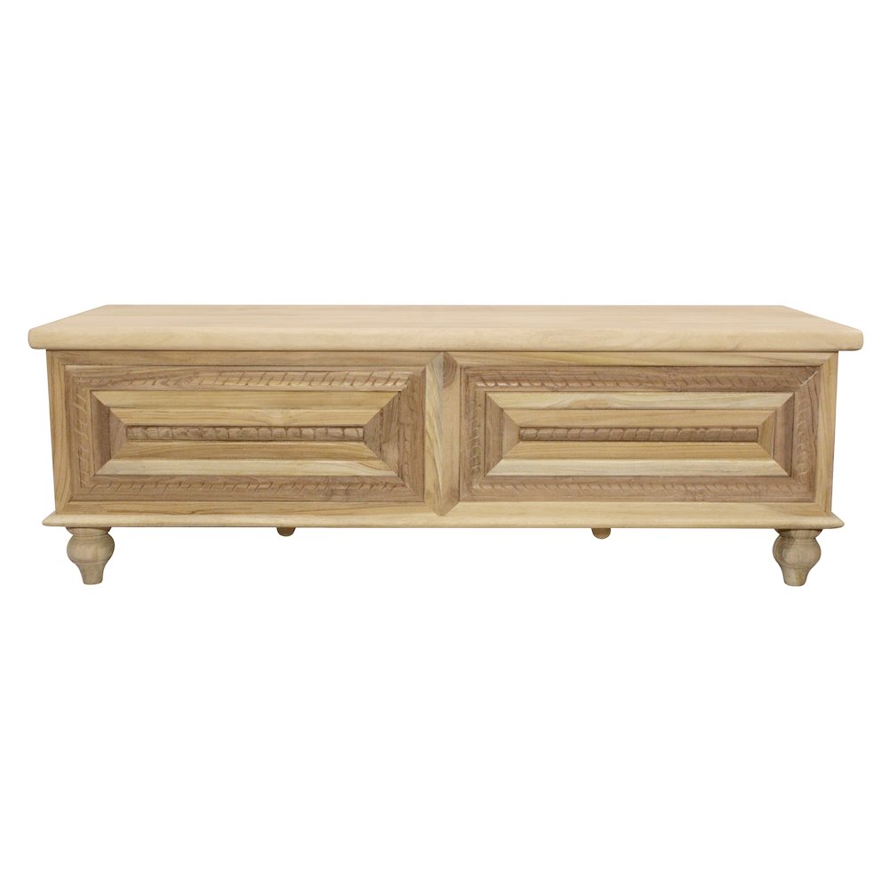 Noelle 55" Storage Bench in Distressed White on Teak Wood