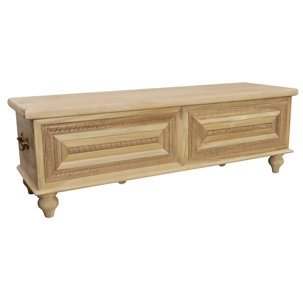 Noelle 55" Storage Bench in Distressed White on Teak Wood