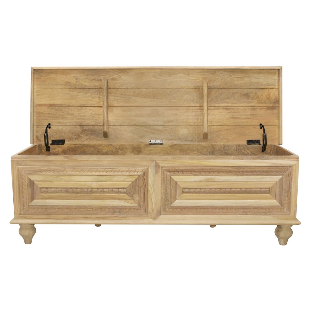 Noelle 55" Storage Bench in Distressed White on Teak Wood