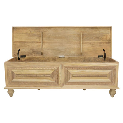 Noelle 55" Storage Bench in Distressed White on Teak Wood