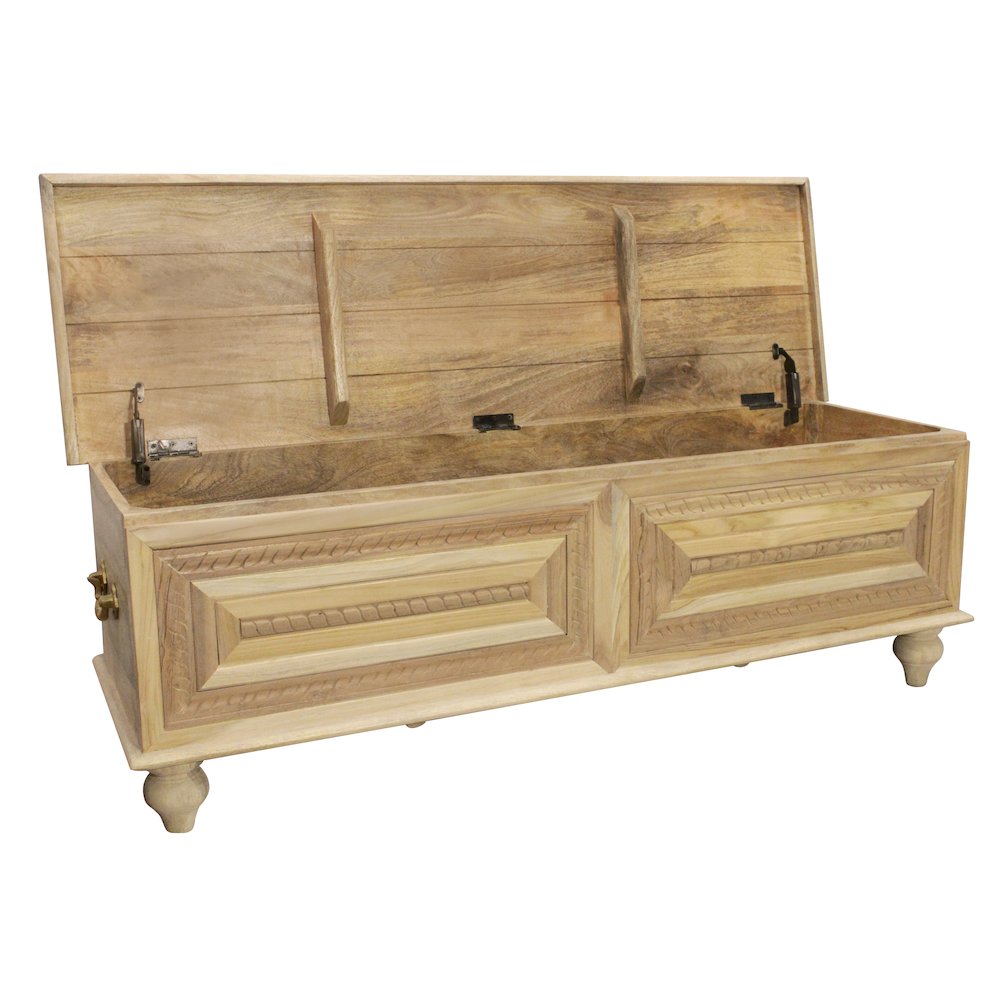 Noelle 55" Storage Bench in Distressed White on Teak Wood
