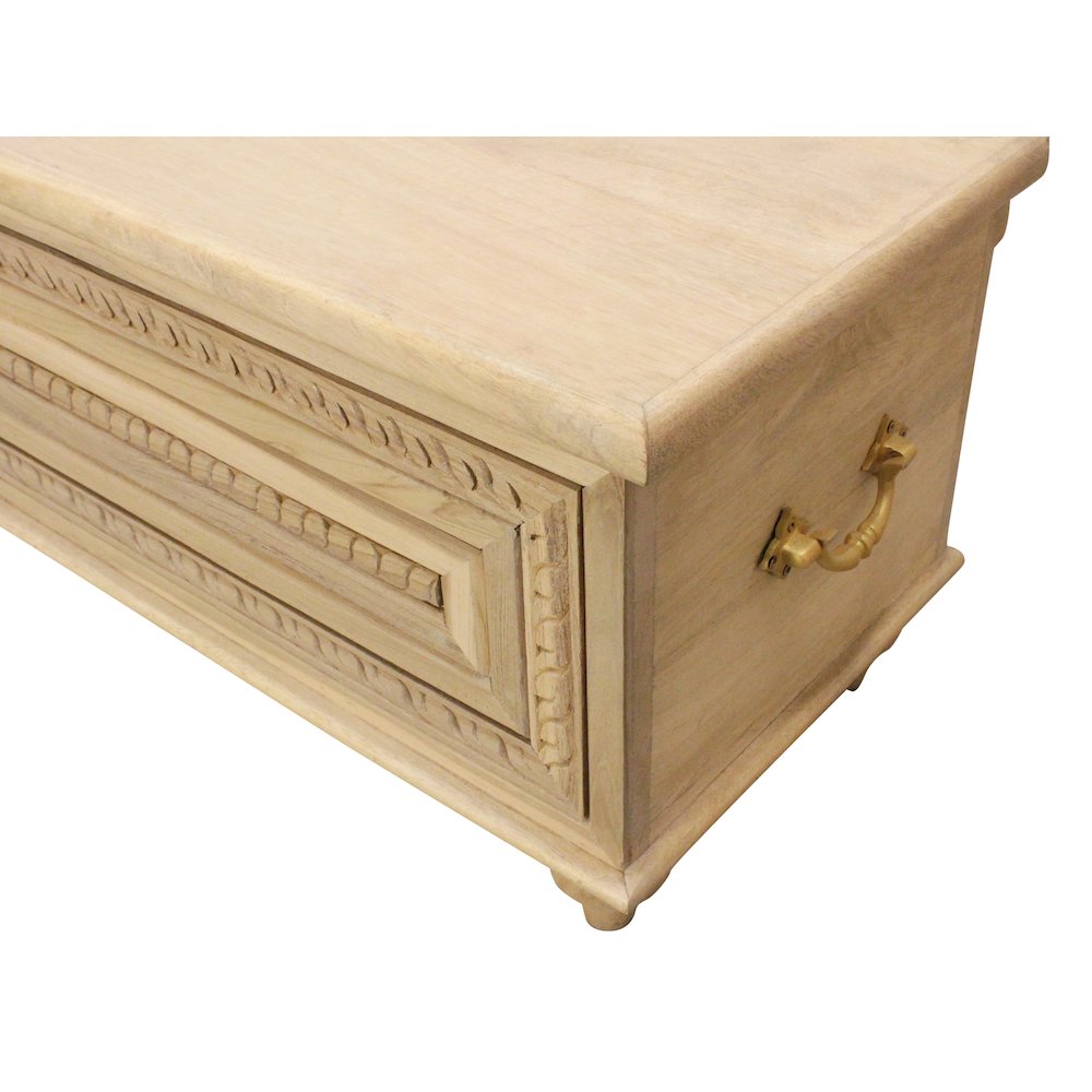 Noelle 55" Storage Bench in Distressed White on Teak Wood