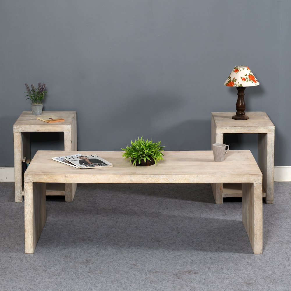 Mir 3-Piece Coffee and End Table Set in Brushed White