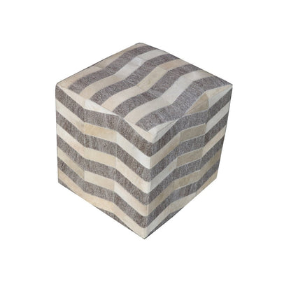 Kobe Pouf in Gray and Beige Hair on Hide