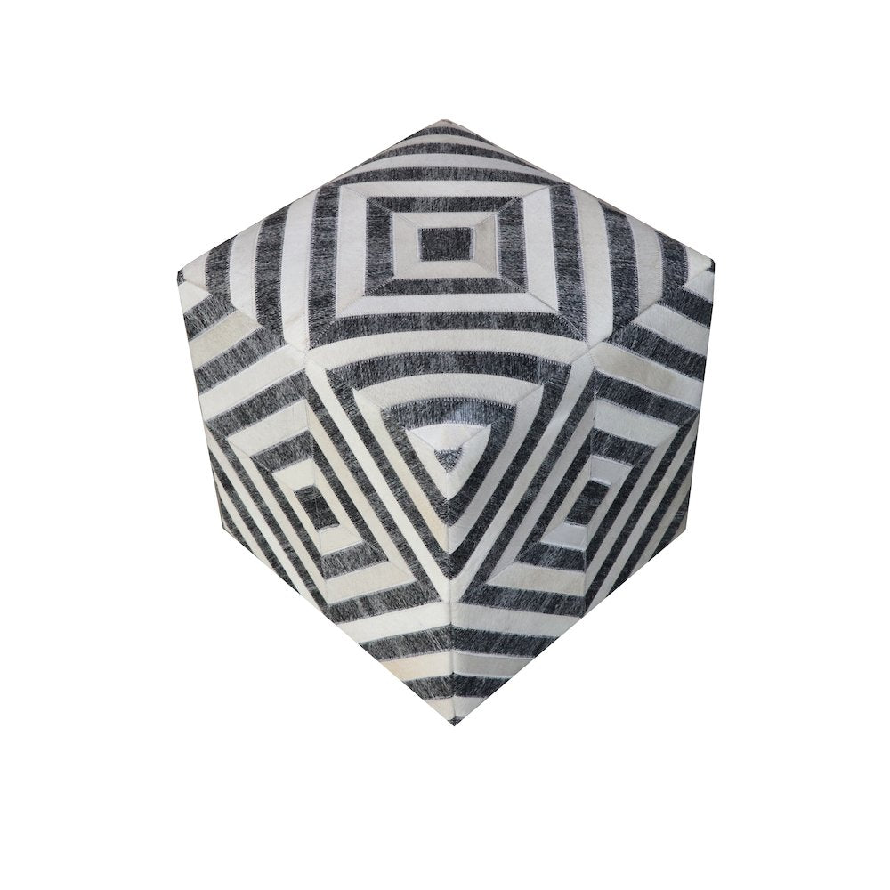 Nyla Pouf in Gray and Ivory Hair on Hide