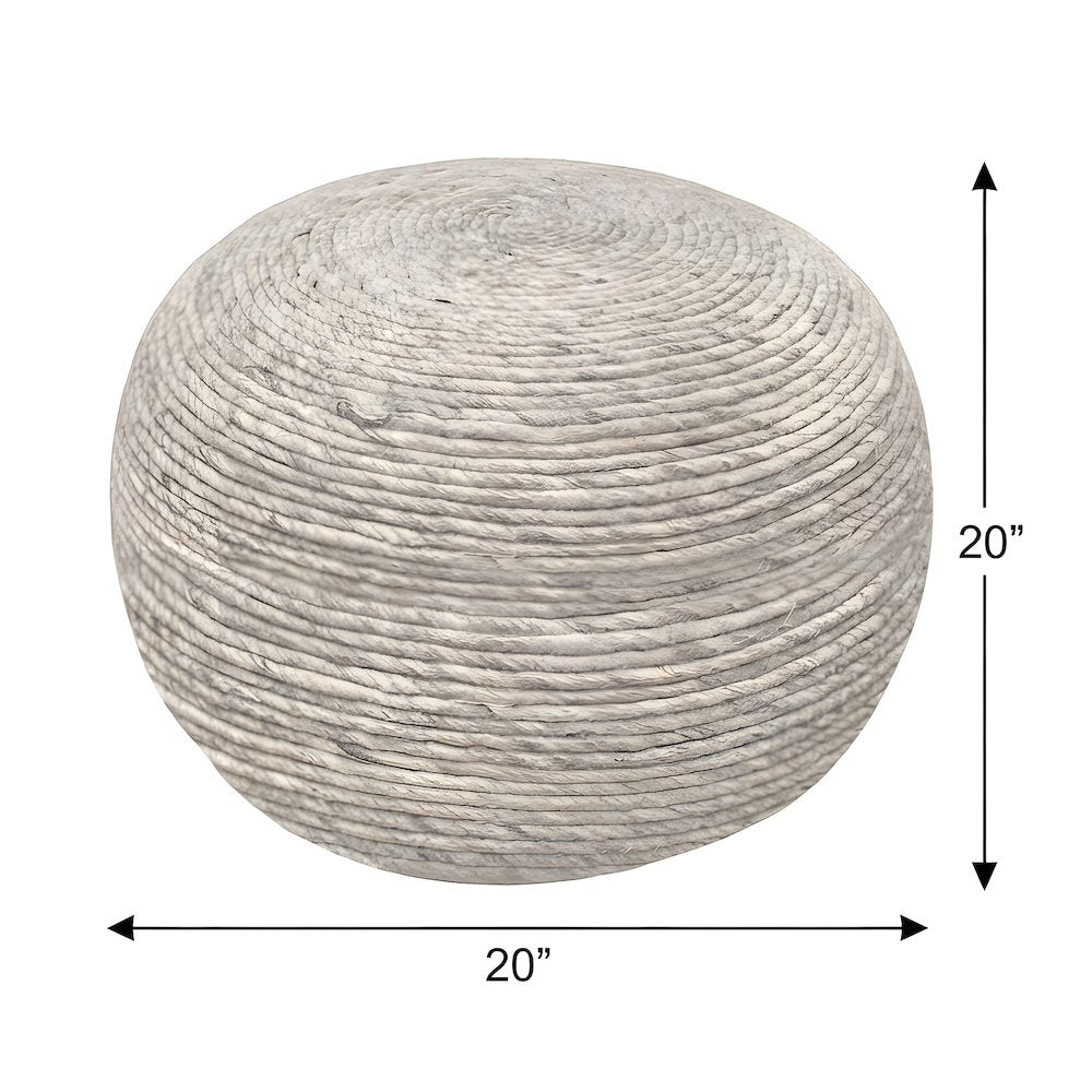 Wool-Upholstered Pouf Ottoman, Modern Woven Footstool and Rest, Silver