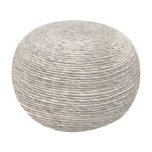 Wool-Upholstered Pouf Ottoman, Modern Woven Footstool and Rest, Silver